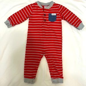 Carter’s Red and Grey Striped One-Piece, Size 12 Months